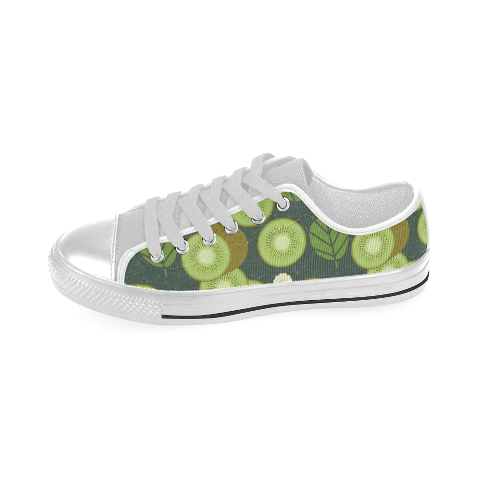Whole sliced kiwi leave and flower Men's Low Top Canvas Shoes White