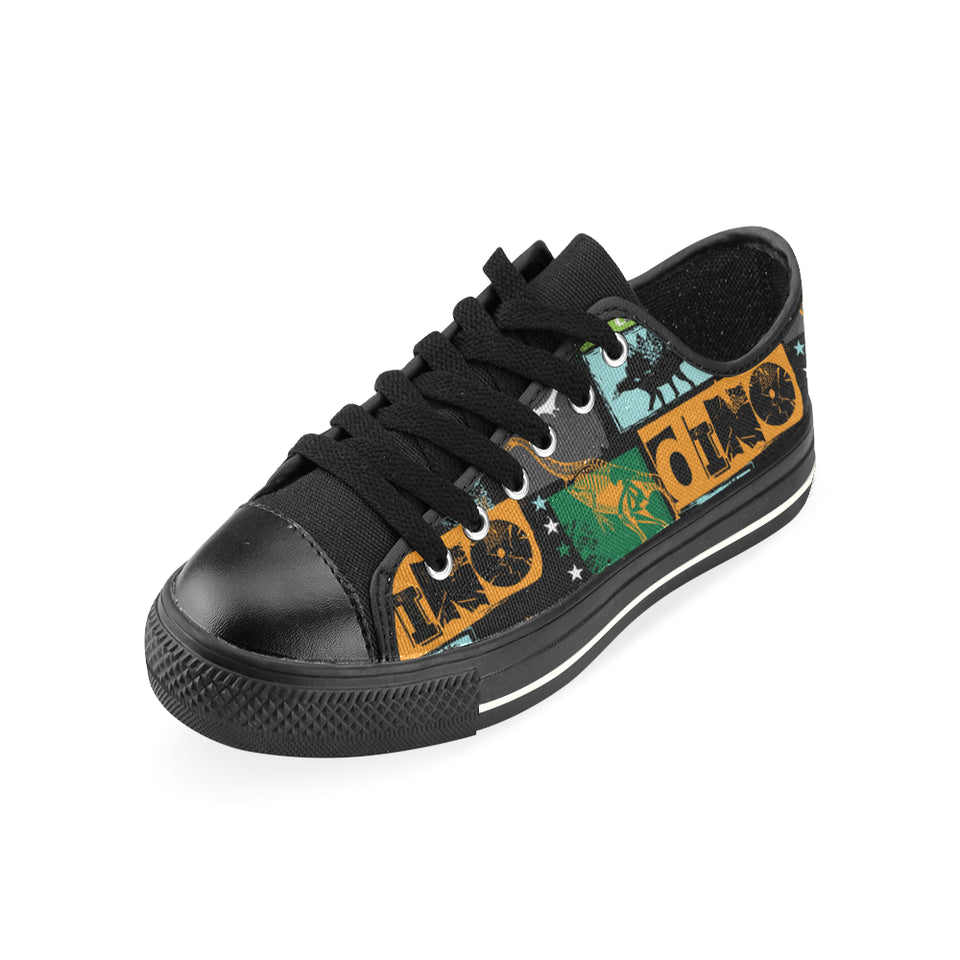 dinosaurs print pattern Men's Low Top Canvas Shoes Black