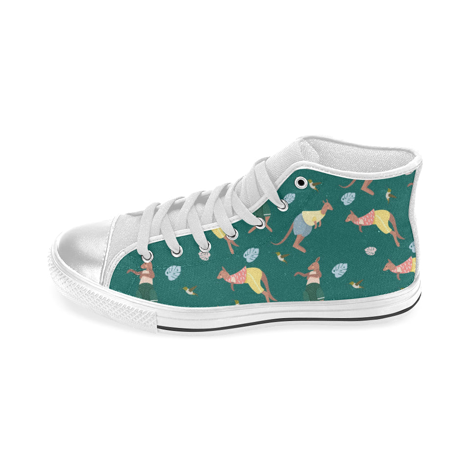 Kangaroo leaves pattern Women's High Top Canvas Shoes White