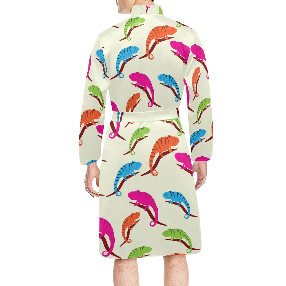 Colorful Chameleon lizard pattern Men's Long Sleeve Belted Night Robe