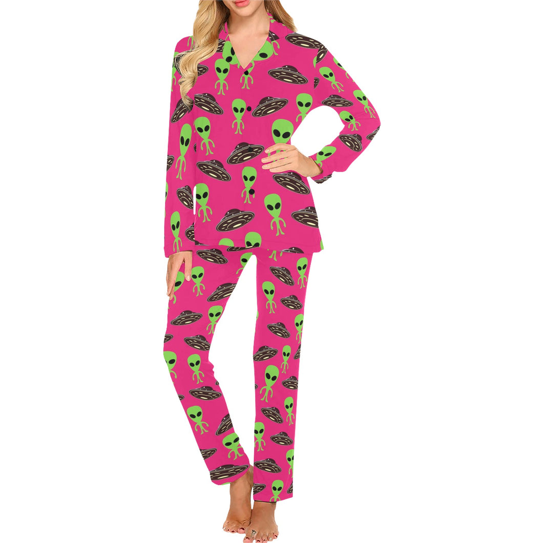 Alien Pattern Print Design 03 Women's Long Pajama Set