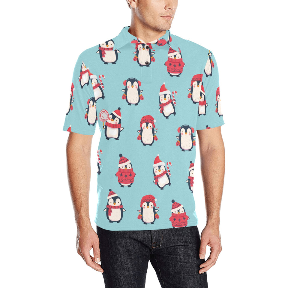 Cute penguin christmas design pattern Men's All Over Print Polo Shirt