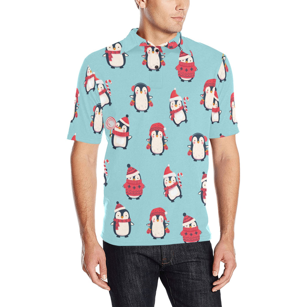 Cute penguin christmas design pattern Men's All Over Print Polo Shirt