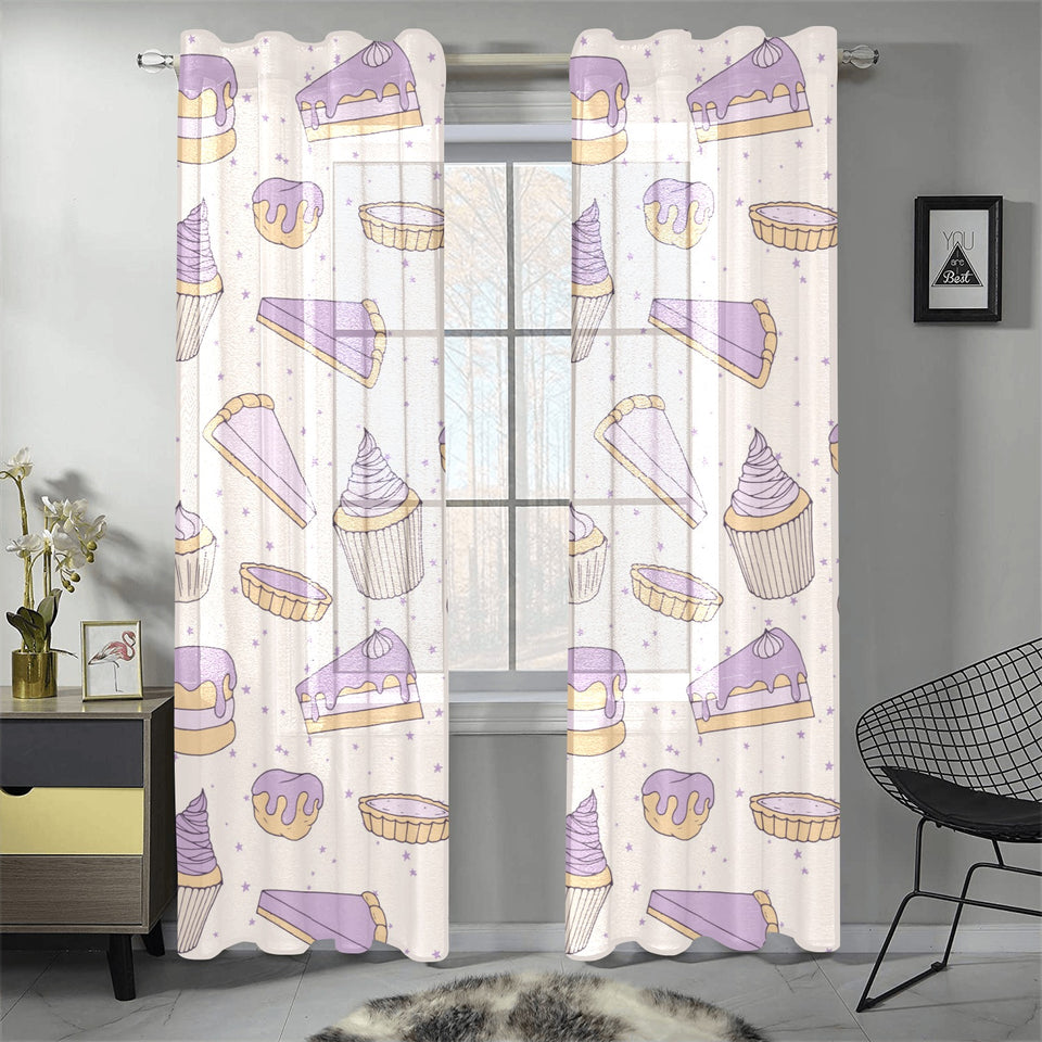 Cakes pies tarts muffins and eclairs purple bluebe Gauze Curtain
