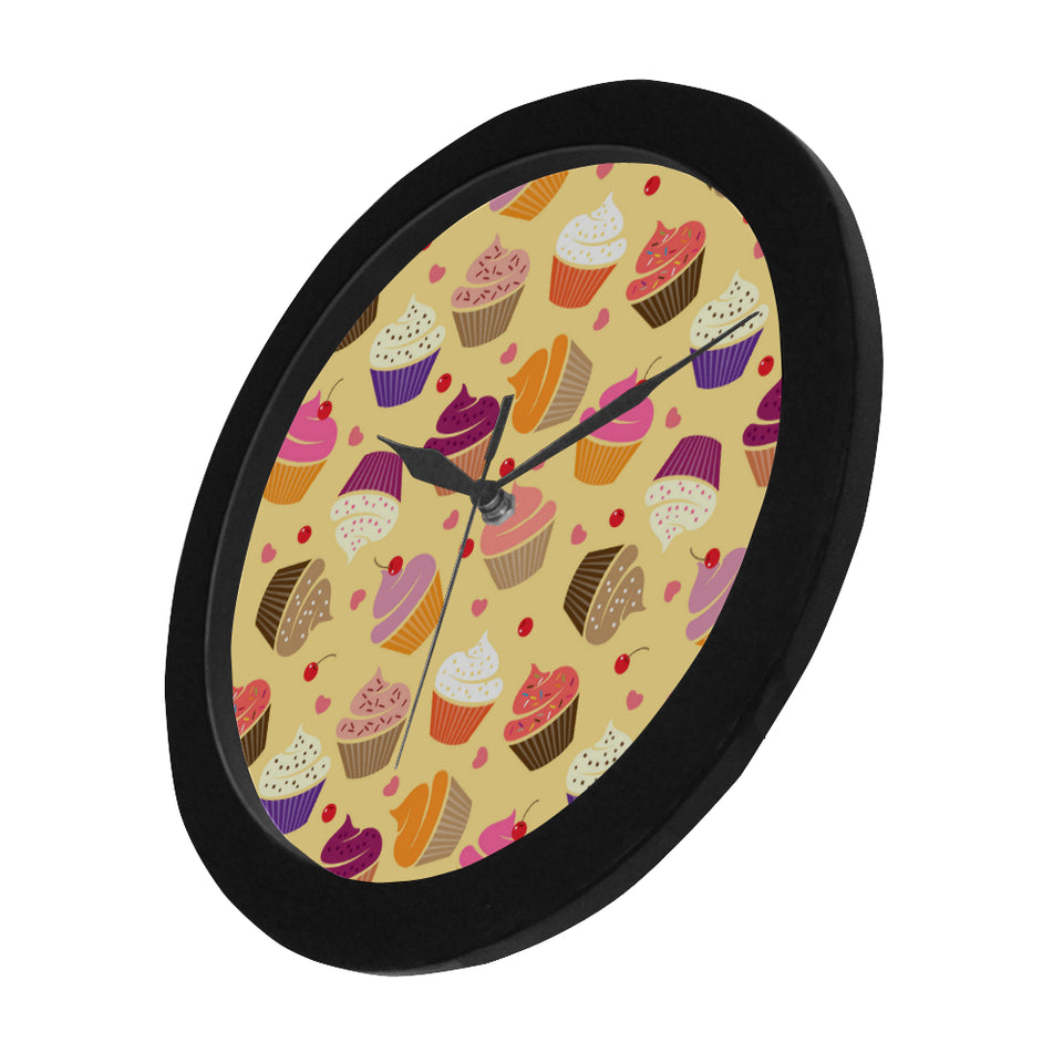 cake cupcake heart cherry pattern Elegant Black Wall Clock
