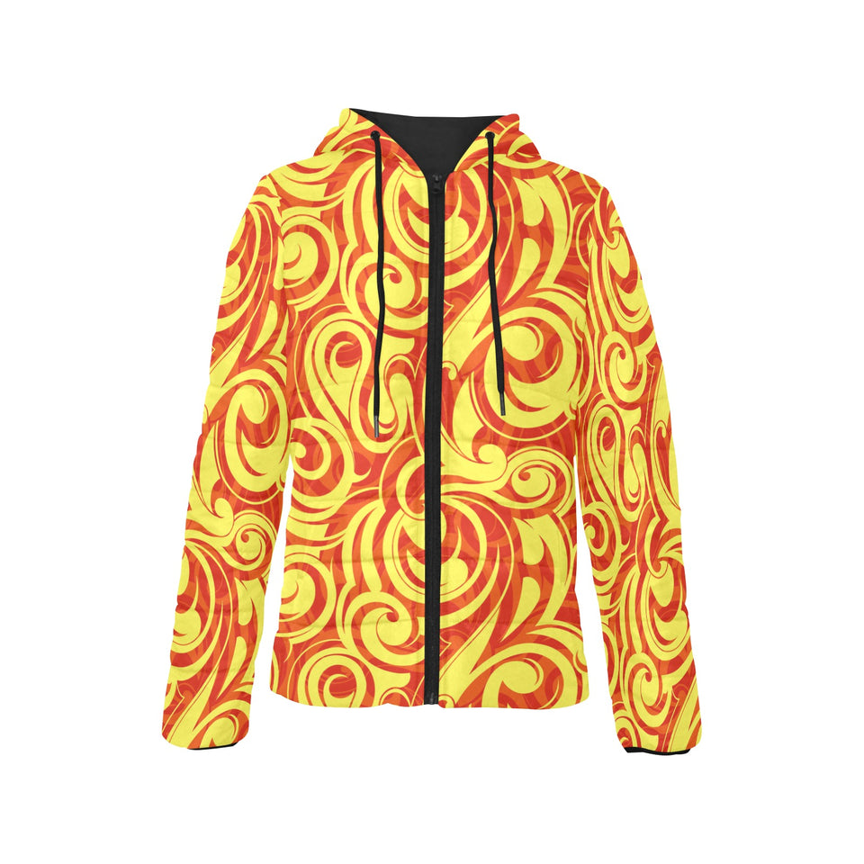 Fire flame design pattern Women's Padded Hooded Jacket