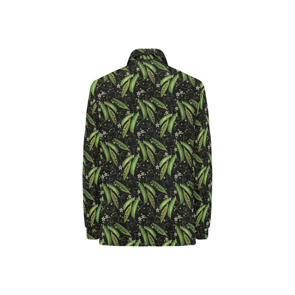 Green Peas Pattern Print Design 02 Women's Long Sleeve Polo Shirt