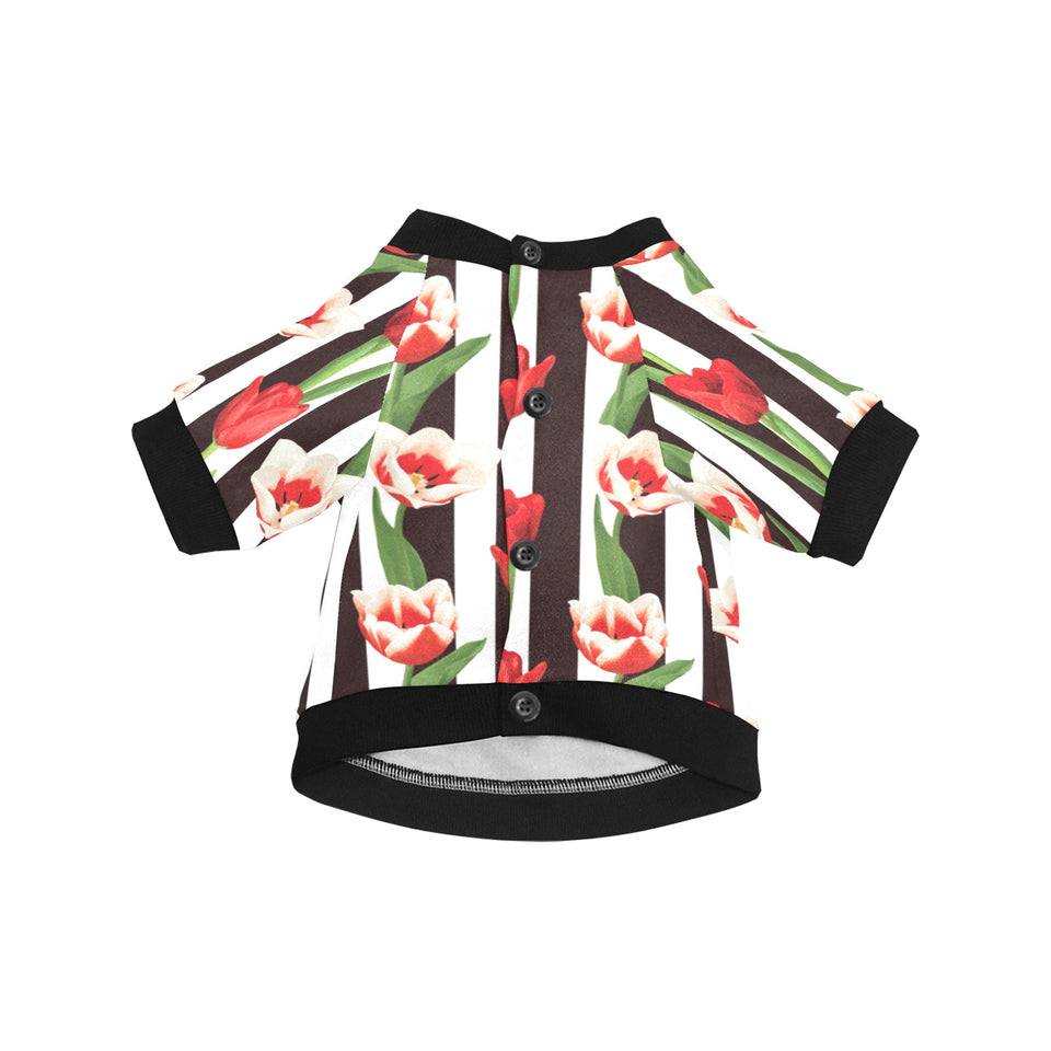 red and white tulips pattern All Over Print Pet Dog Round Neck Fuzzy Shirt