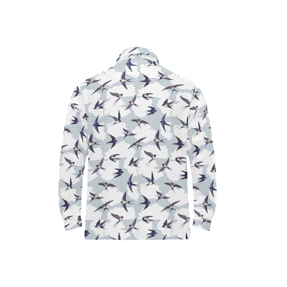 Swallow Pattern Print Design 05 Men's Long Sleeve Polo Shirt