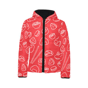 sushi pattern red background Kids' Boys' Girls' Padded Hooded Jacket