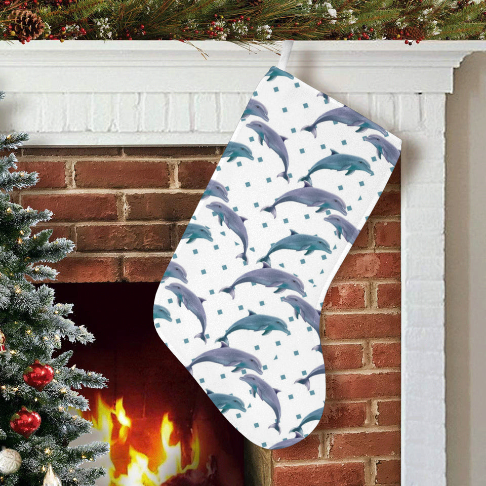 Dolphins pattern dotted background Christmas Stocking