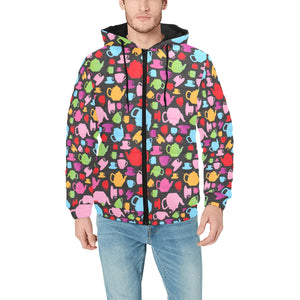 Tea pots Pattern Print Design 01 Men's Padded Hooded Jacket