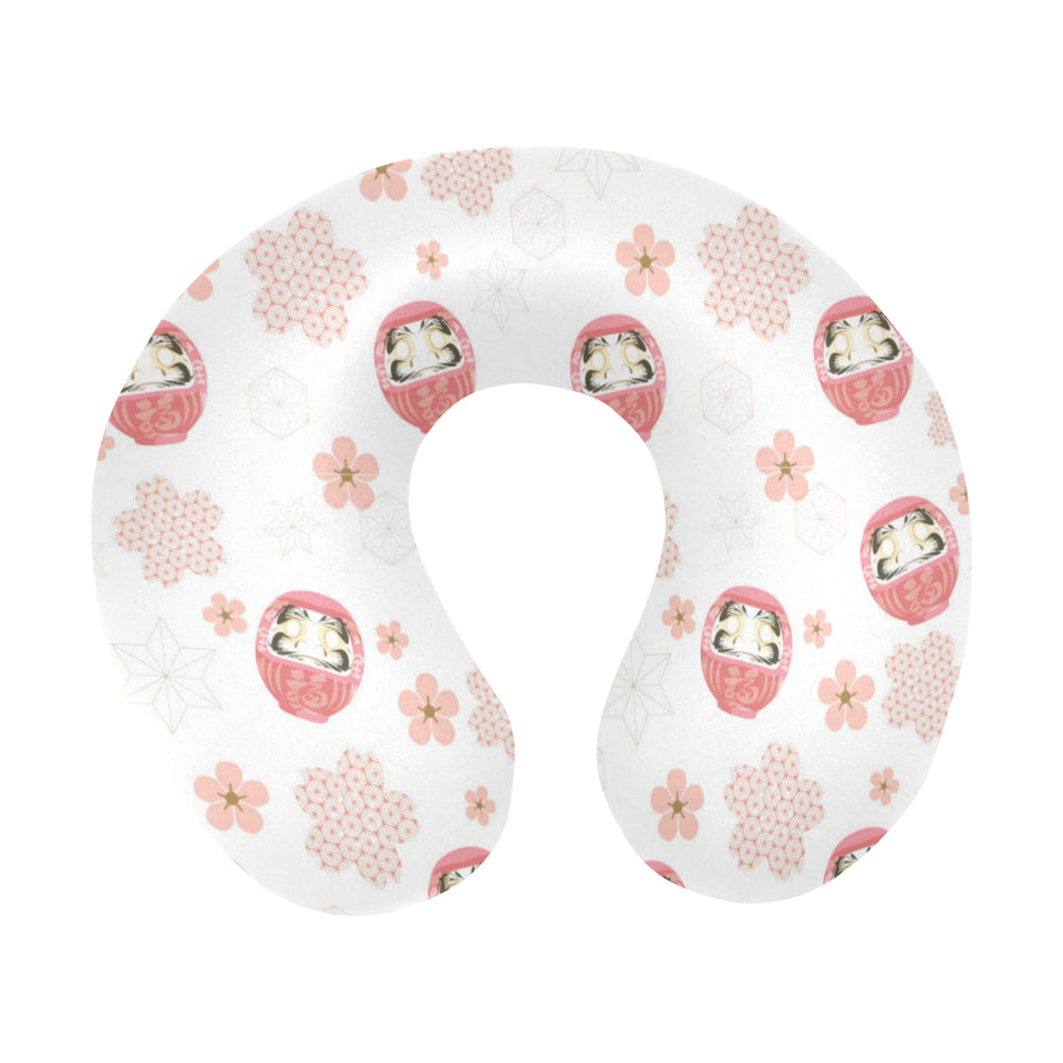Daruma japanese wooden doll cherry blossom flower U-Shaped Travel Neck Pillow