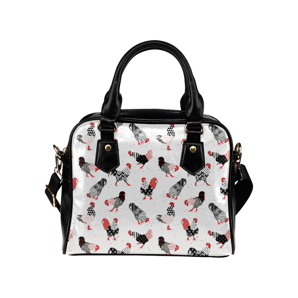 Cool rooster chicken cock floral ornament backgrou Shoulder Handbag
