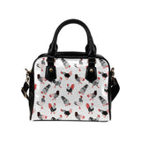 Cool rooster chicken cock floral ornament backgrou Shoulder Handbag