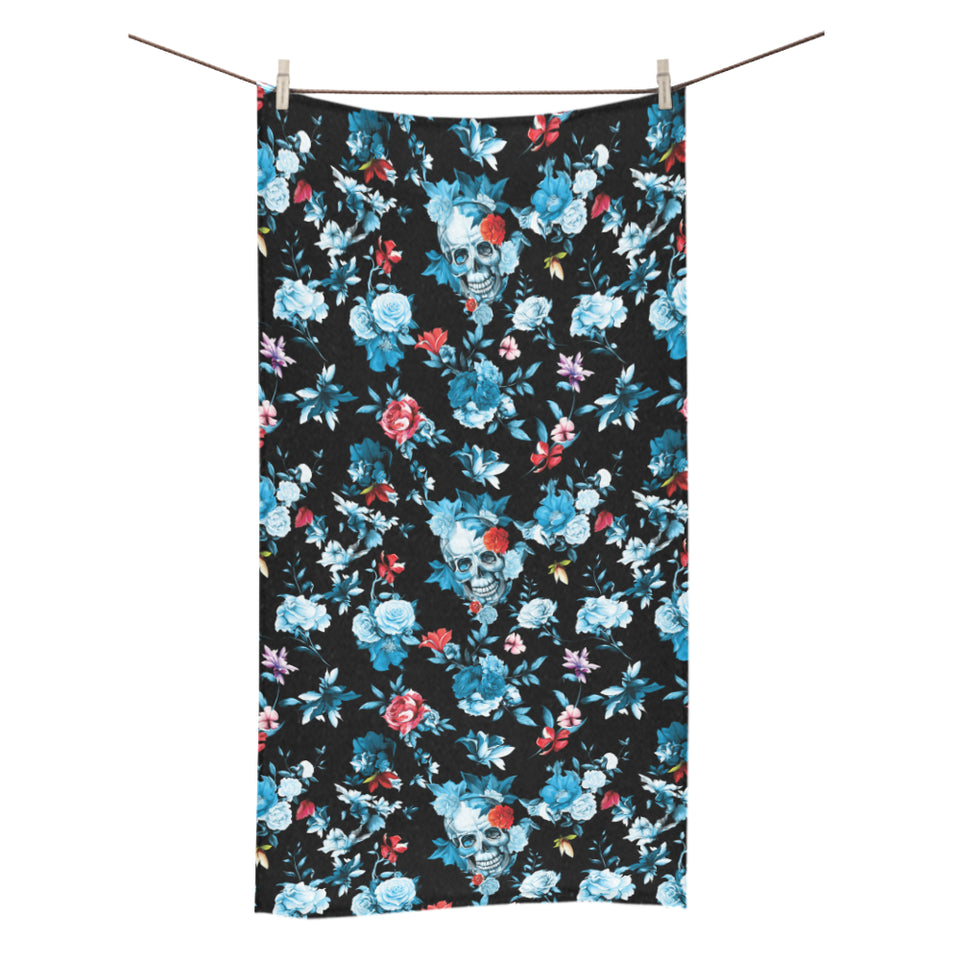 Skull flower roses leave pattern Bath Towel