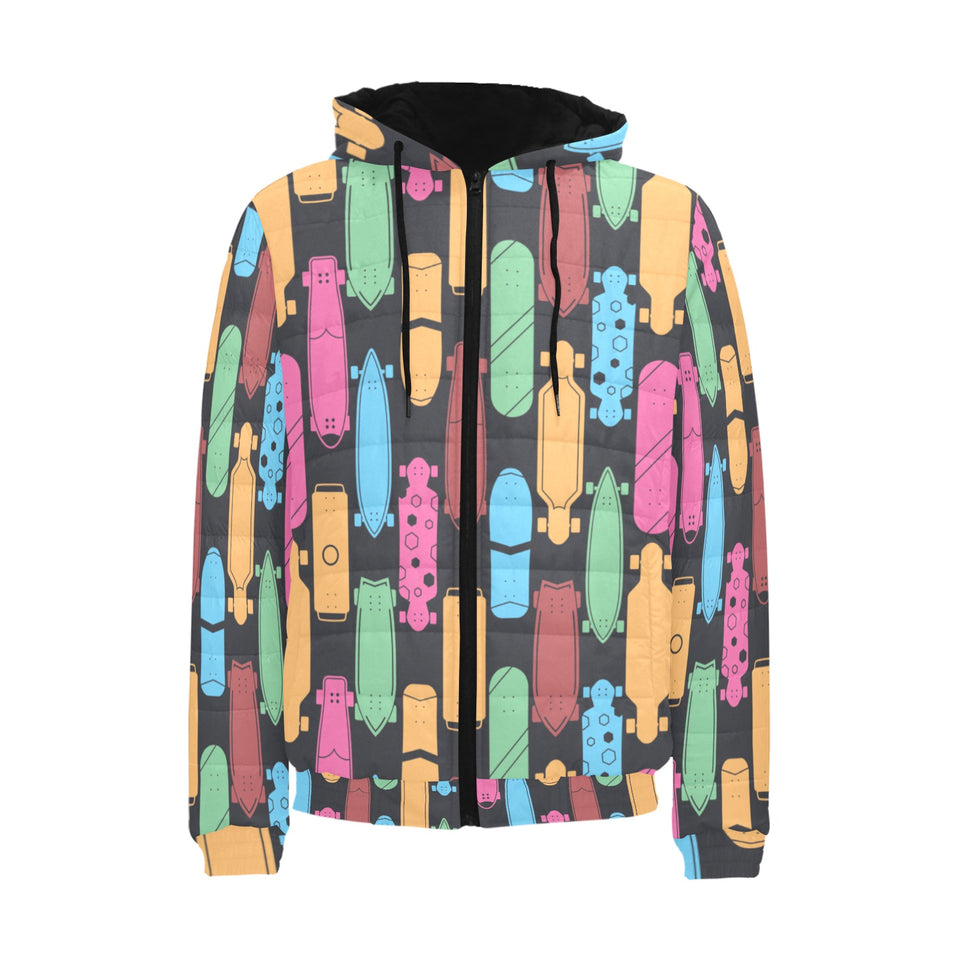 Skate Board Pattern Print Design 02 Men's Padded Hooded Jacket