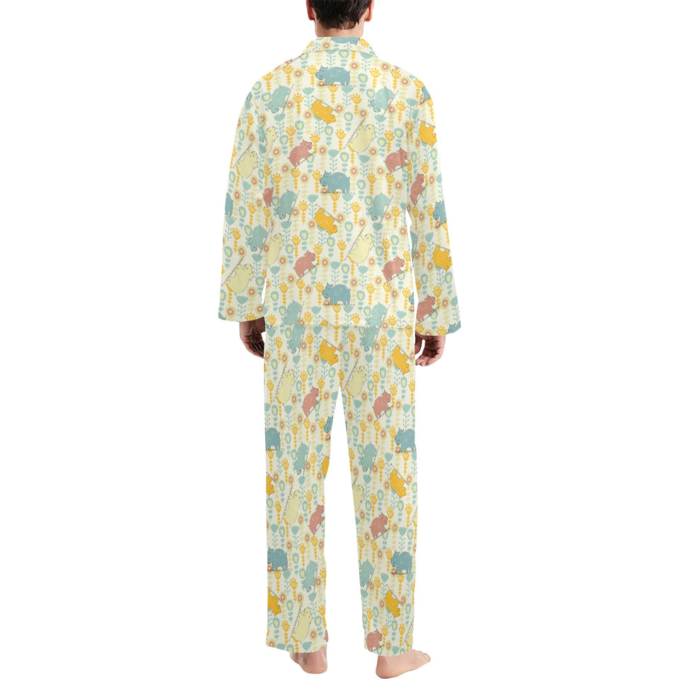 Hippopotamus Pattern Print Design 04 Men's Long Pajama Set