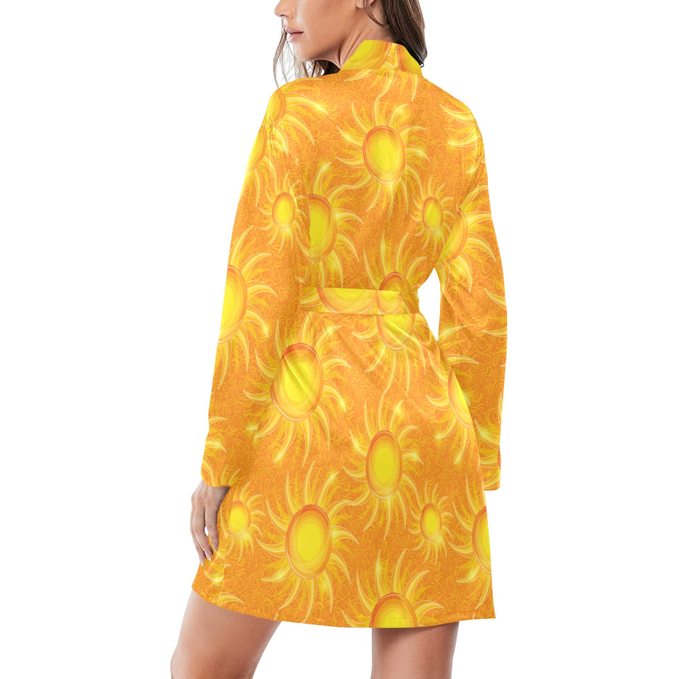 Sun orange background Women's Long Sleeve Belted Night Robe