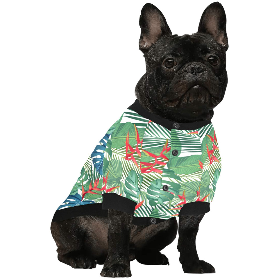 heliconia palm and monstera  leaves pattern All Over Print Pet Dog Round Neck Fuzzy Shirt