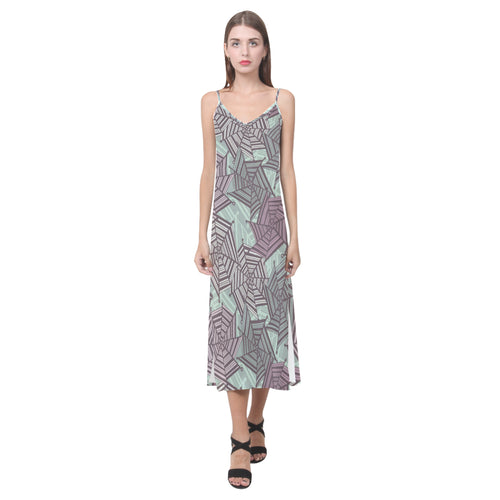 Spider web cobweb design color pattern V-Neck Open Fork Long Dress