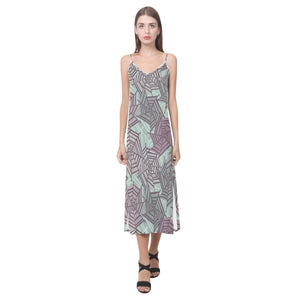 Spider web cobweb design color pattern V-Neck Open Fork Long Dress