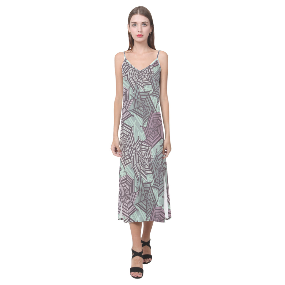 Spider web cobweb design color pattern V-Neck Open Fork Long Dress