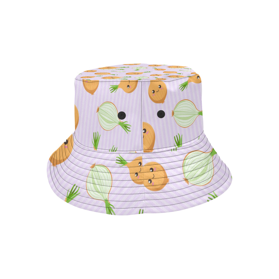 cute onions smiling faces purple background Unisex Bucket Hat