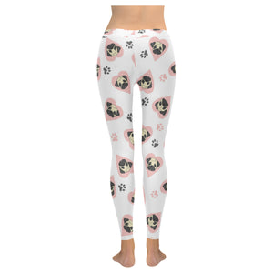 Cute pugs pink heart paw pattern Women's Legging Fulfilled In US