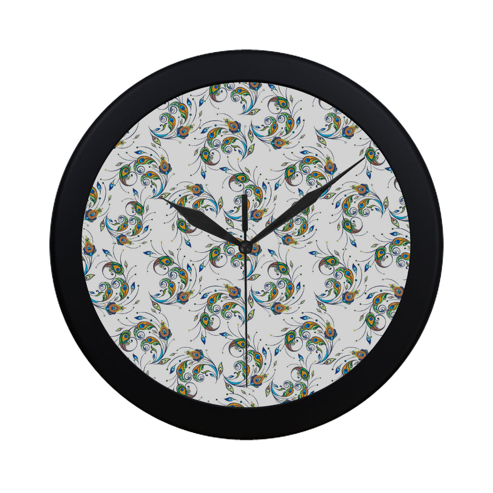 Peacock feather pattern Elegant Black Wall Clock