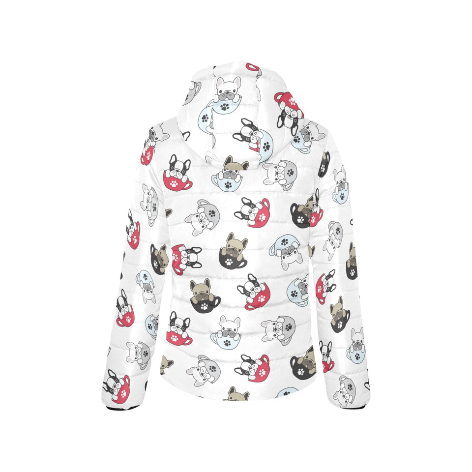 French bulldog cup paw pattern Women's Padded Hooded Jacket
