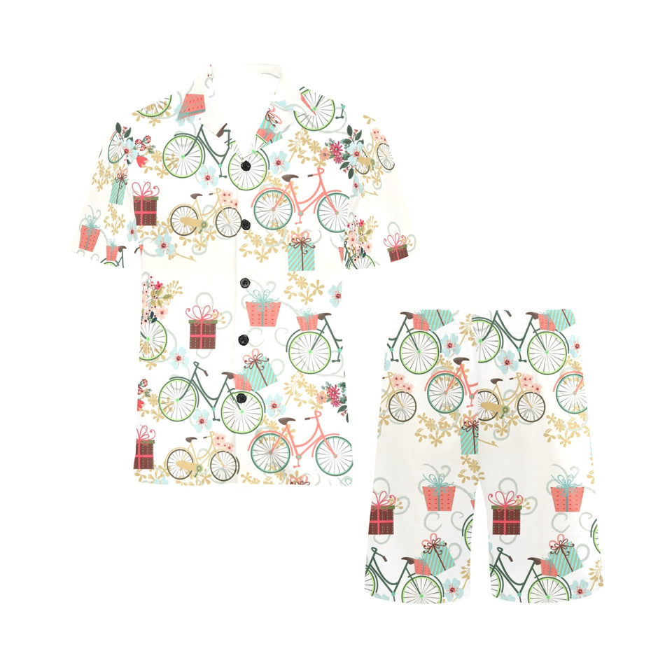 Bicycle Pattern Print Design 05 Men's V-Neck Short Pajama Set