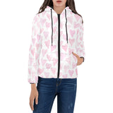 Watercolor pink heart pattern Women's Padded Hooded Jacket
