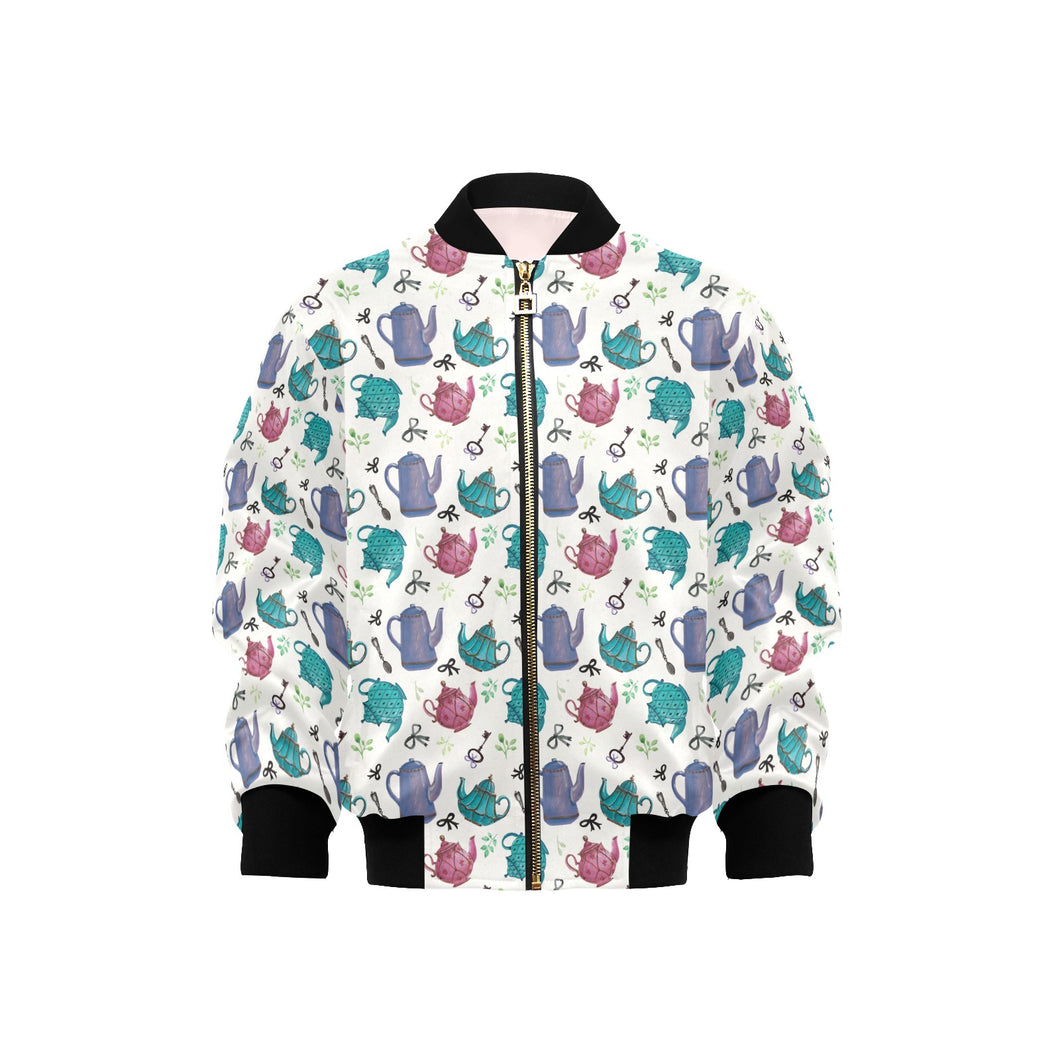 Tea pots Pattern Print Design 05 Kids' Boys' Girls' Bomber Jacket