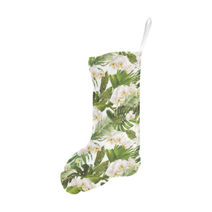White orchid flower tropical leaves pattern Christmas Stocking