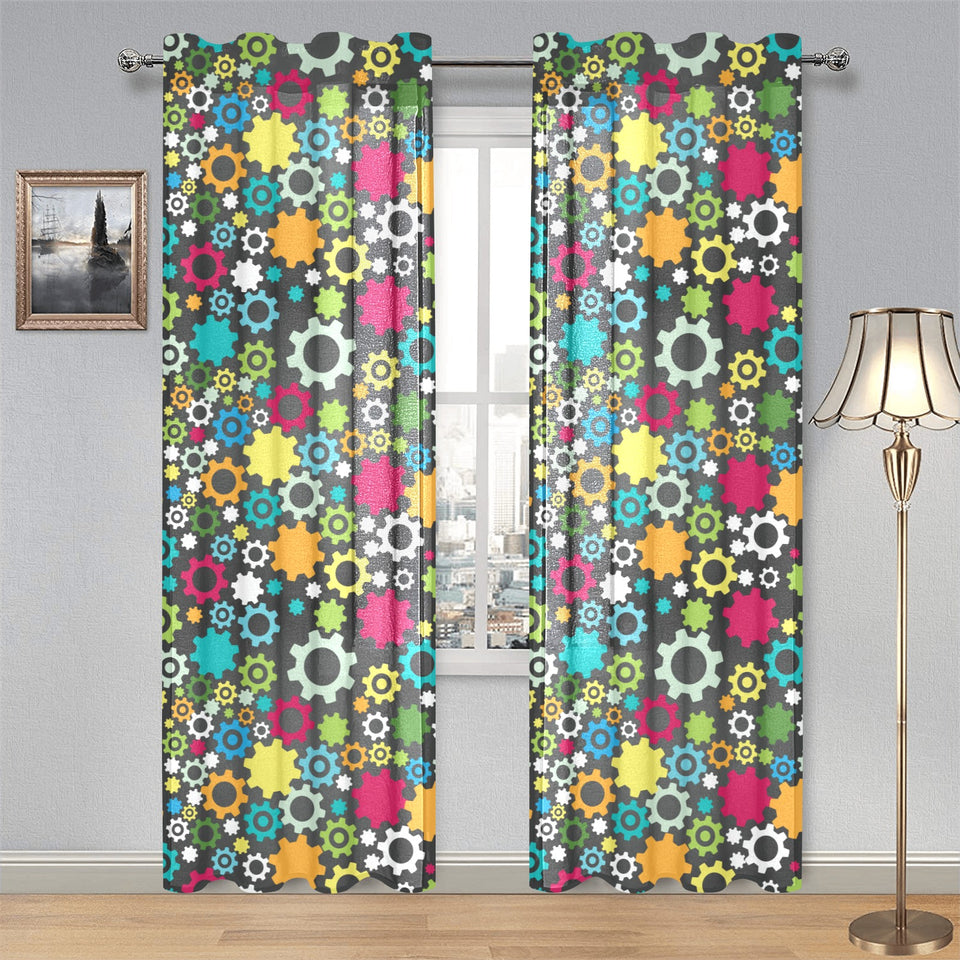 Gear Pattern Print Design 03 Gauze Curtain