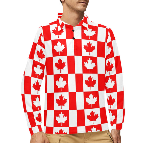 Canada Pattern Print Design 05 Men's Long Sleeve Polo Shirt