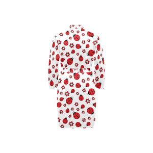 Ladybug Pattern Print Design 04 Men's Long Sleeve Belted Night Robe