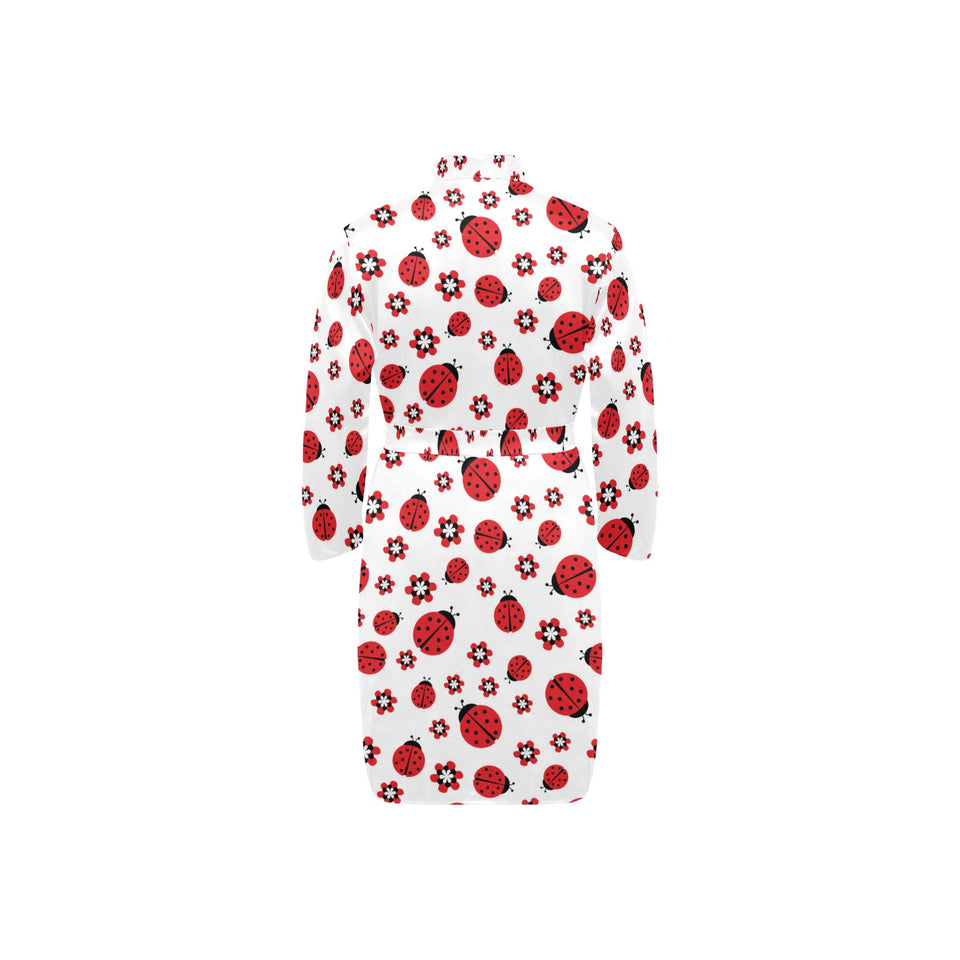 Ladybug Pattern Print Design 04 Men's Long Sleeve Belted Night Robe