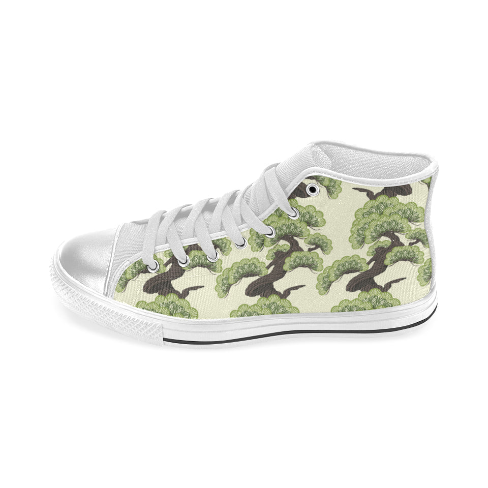 Bonsai pattern Women's High Top Canvas Shoes White