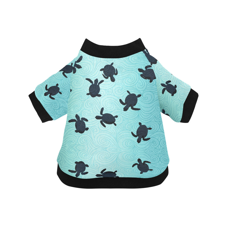 Sea turtle with blue ocean backgroud All Over Print Pet Dog Round Neck Fuzzy Shirt