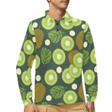 Whole sliced kiwi leave and flower Men's Long Sleeve Polo Shirt