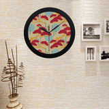 Red Bonsai gray sun japanese pattern Elegant Black Wall Clock