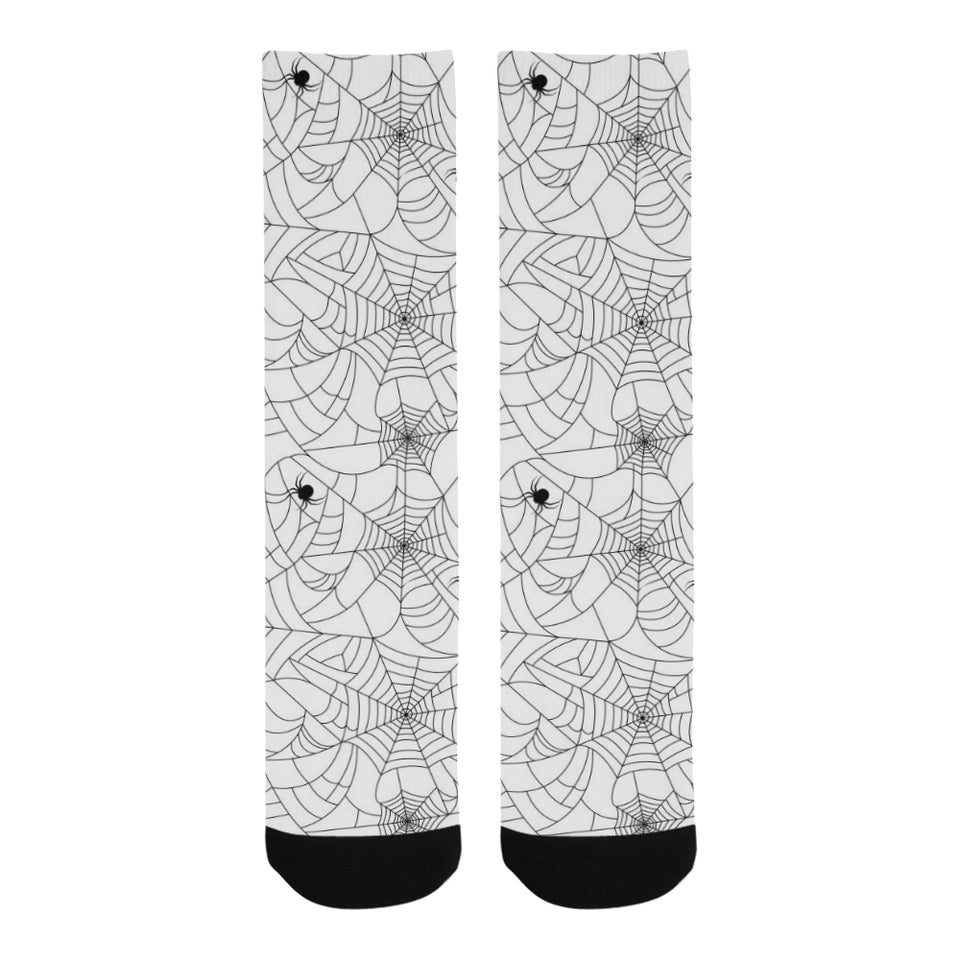 Spider web cobweb pattern white background Crew Socks