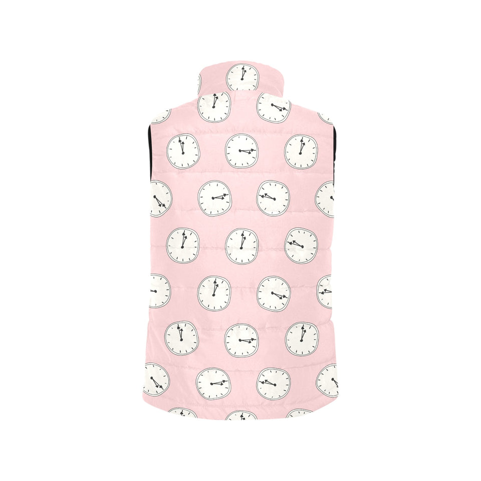 Clock pattern pink blackground Women's Padded Vest