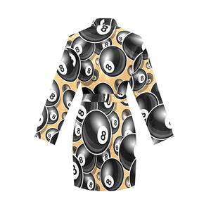 Billiard Ball Pattern Print Design 04 Women's Long Sleeve Belted Night Robe