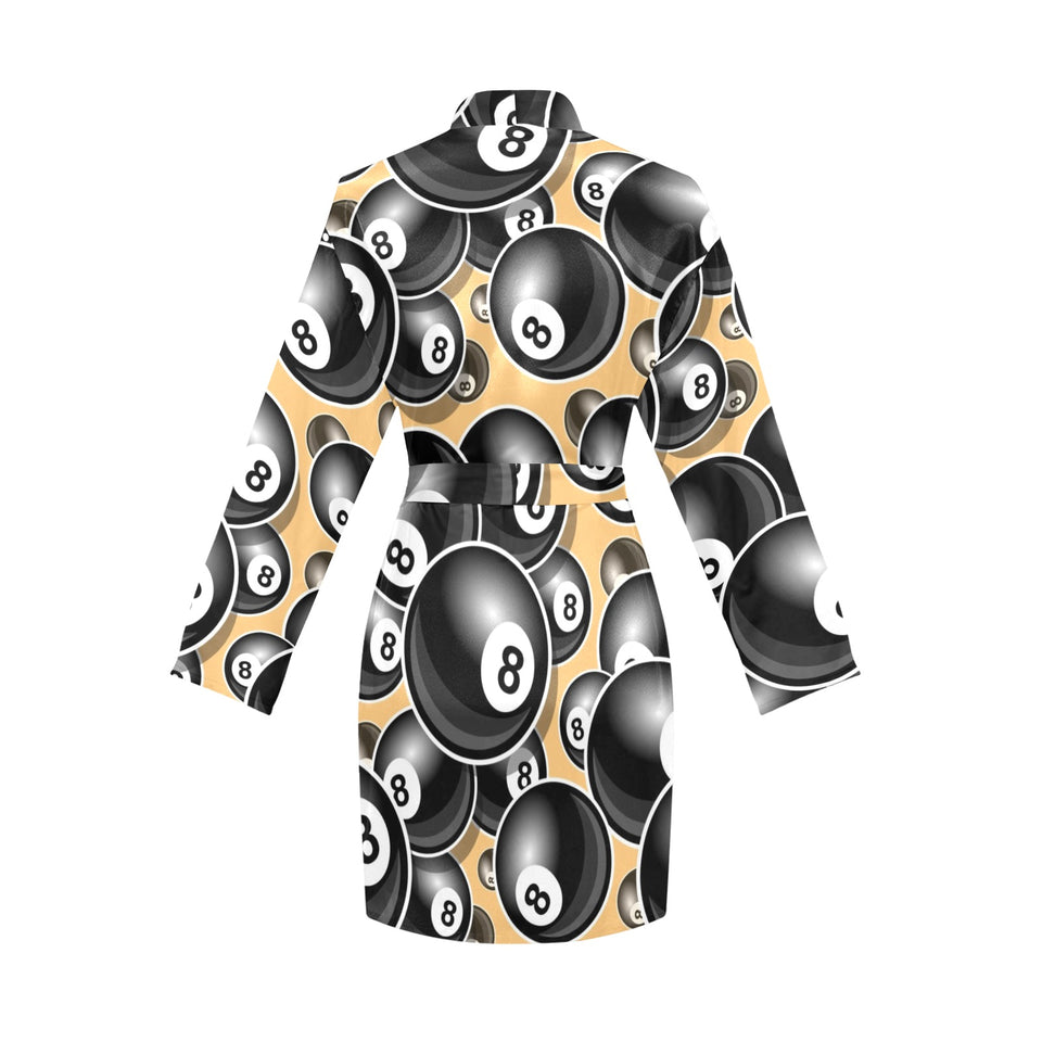 Billiard Ball Pattern Print Design 04 Women's Long Sleeve Belted Night Robe