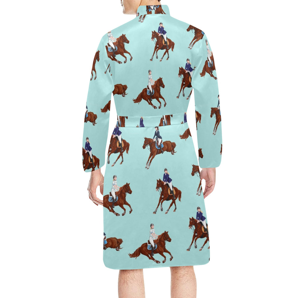 Horses running horses rider pattern Men's Long Sleeve Belted Night Robe
