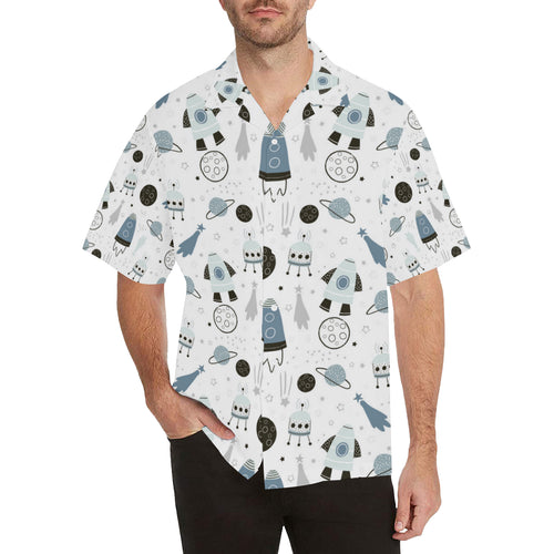 Hand drawn space elements space rocket star planet Men's All Over Print Hawaiian Shirt