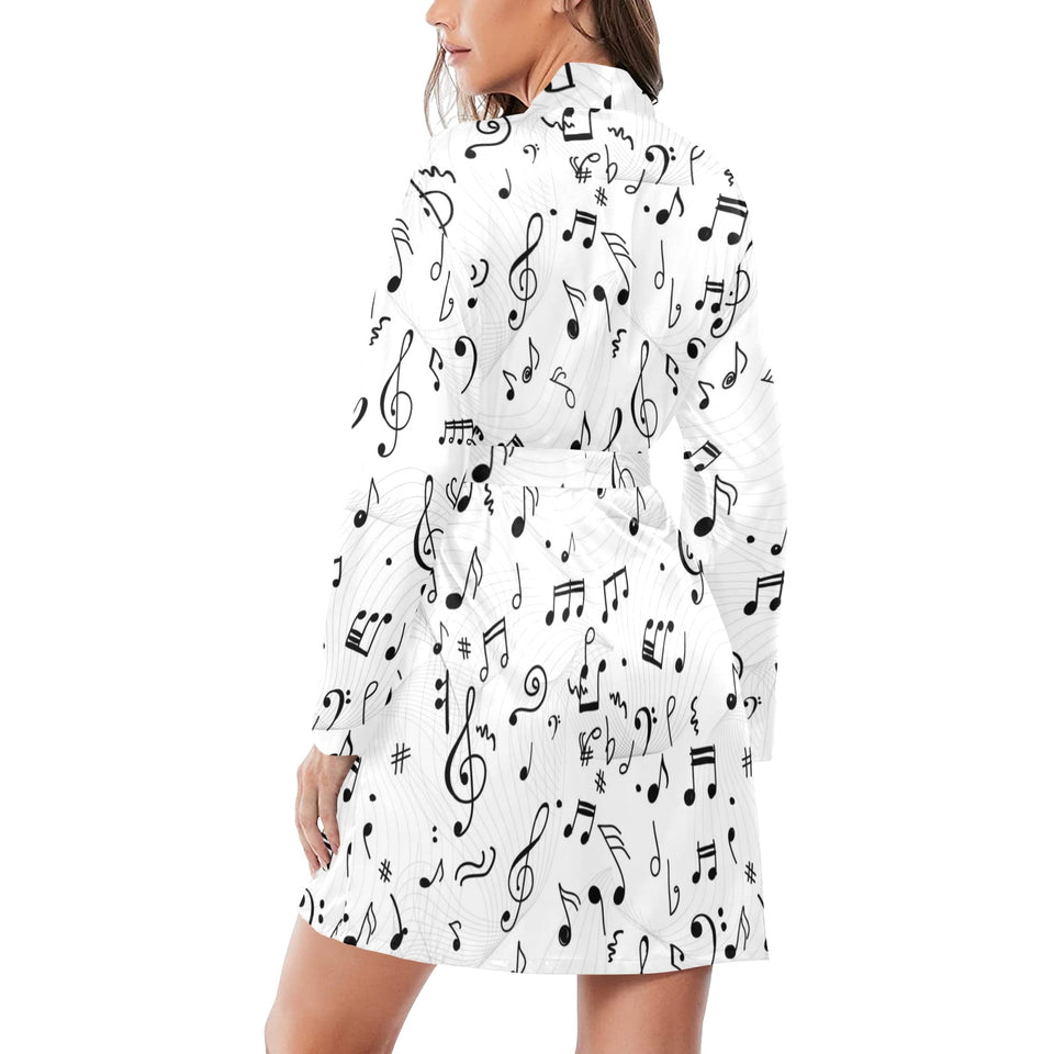 Music Notes Pattern Print Design 04 Women's Long Sleeve Belted Night Robe